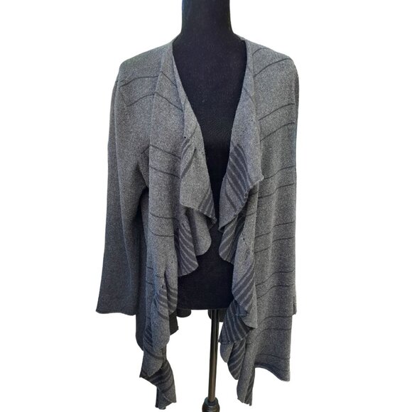 Eileen Fisher Wool Cashmere Luxury Assymetric Ruffle Size Large Open Cardigan - Picture 1 of 8